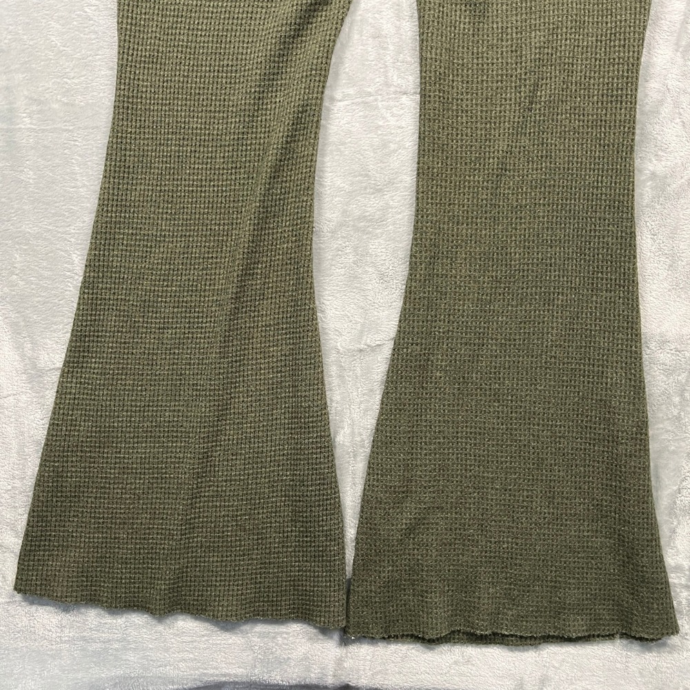 American Eagle Flare Pants Womens Olive Green Waffle Knit High Rise Lounge XS - Picture 8 of 13